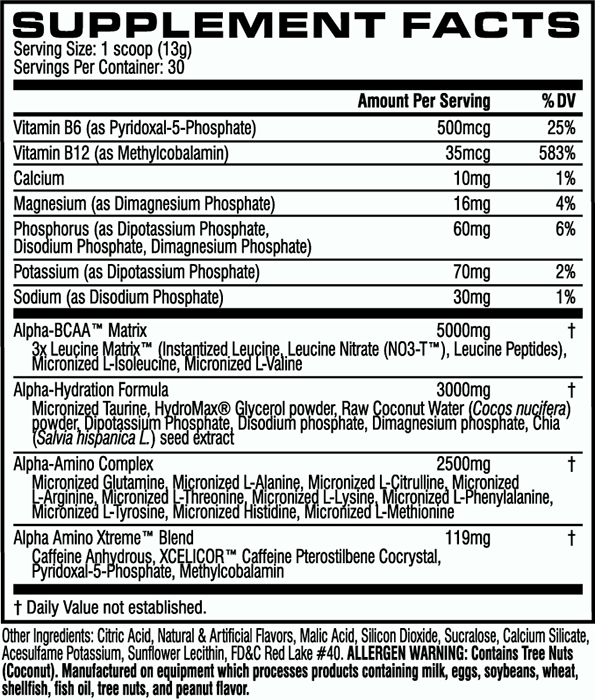 Alpha Amino Xtreme by Cellucor Nutritional Info